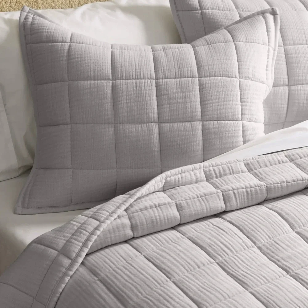 NWOT Quince Organic Airy Gauze Box Quilt King Sham Set of 2 in Light Grey